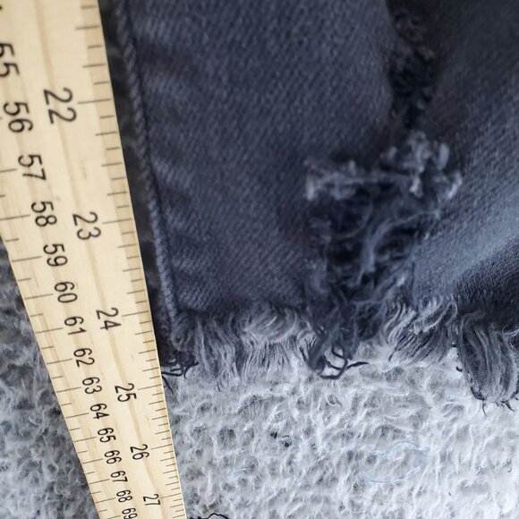 Risen Jeans Womens Size 27 Black High Rise Distressed Raw Hem Button Fly Stretch - Picture 9 of 12